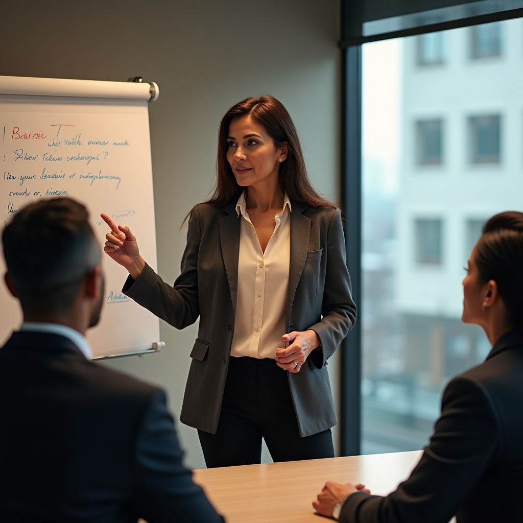 Experto presentando su trabajo con claridad y seguridad frente a colegas