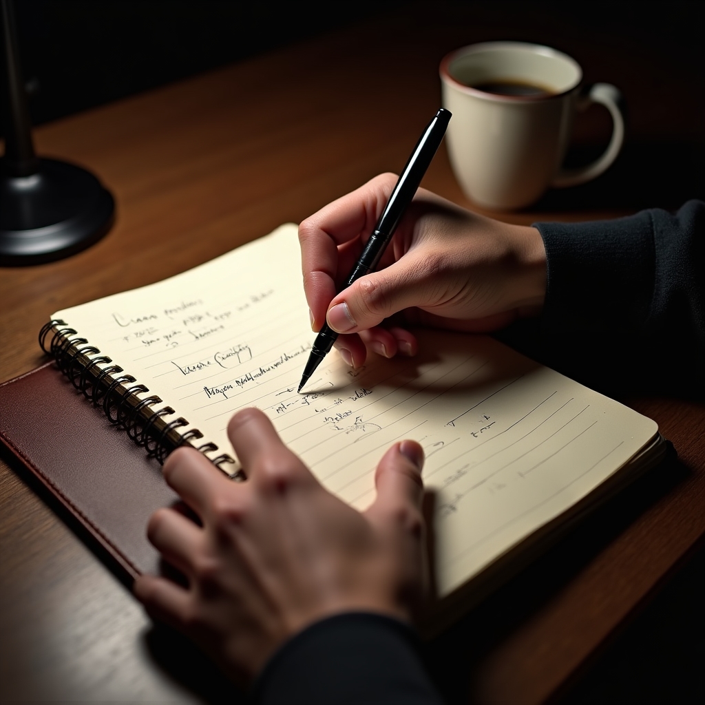 Primer plano de notas y ejercicios escritos durante una sesión de trabajo